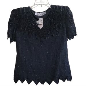 Laurence Kazar Vintage Stenay Black Silk Beaded Sequin Top Size Medium NWT